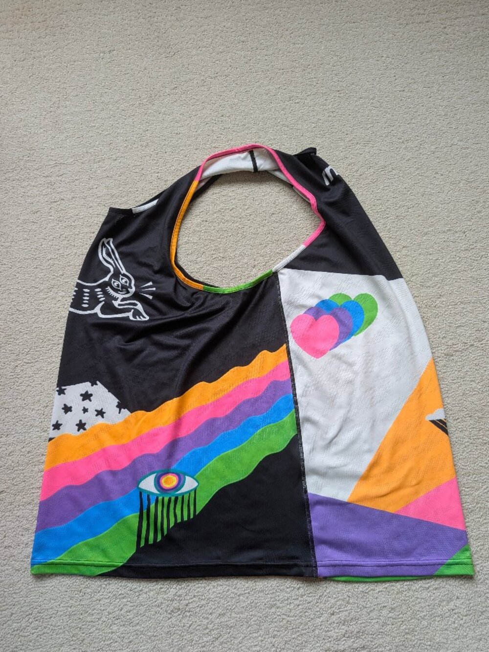 LN RNNR Rabbit Men's Large Vibrant Color Print Tank Top NEON Running Singlet EUC - Picture 11 of 15